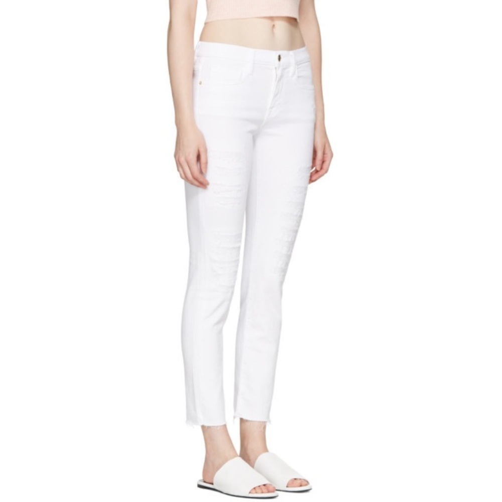 Frame Denim Le Boy White Distressed Ankle Jeans Sz 27